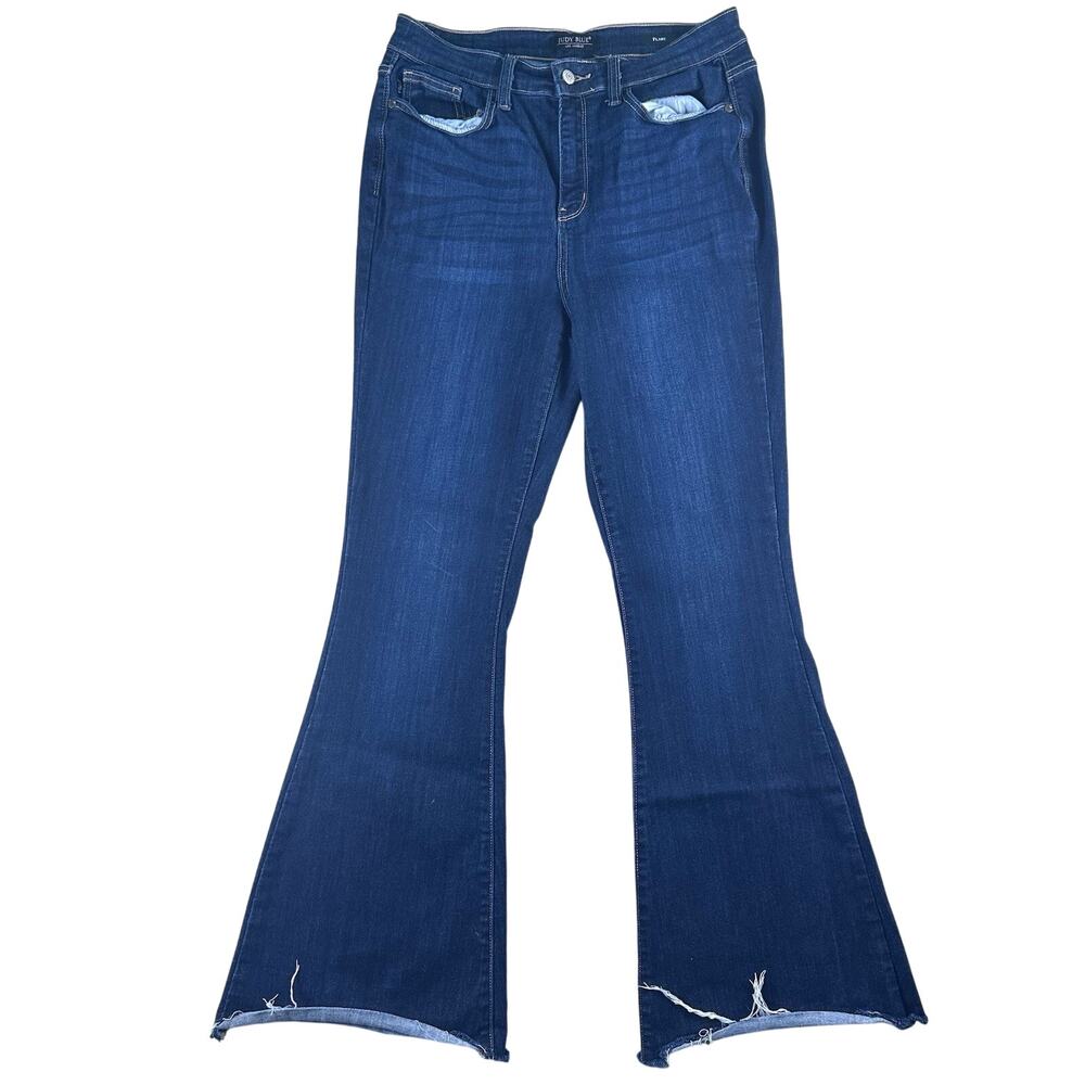 Judy Blue Flare Los Angeles Jeans Womens 11/30 Raw Hem Zip Dark Wash